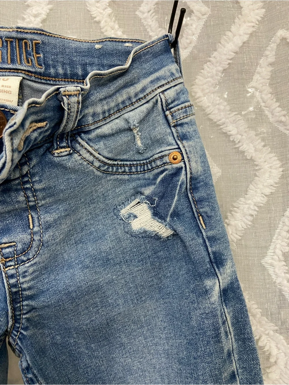 Justice Light Blue Jegging Jeans with Subtle Distressing Mid Rise